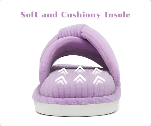 Memory Foam House Slippes for Woman, Comfy Open Toe Women's Bedroom House Shoes, Cross Band Slippers with Bow for Indoor and Outdoor, Gift for Women Ladies and Girls Purple Size 5-63