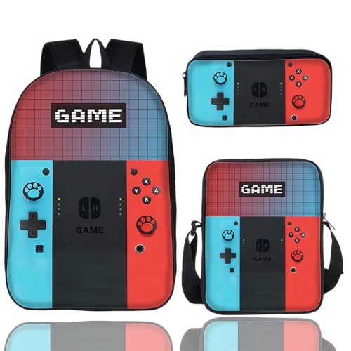 Image of 3Pcs Gaming School Bag Set for Boys, Gaming Kids Rucksack Boys Backpack, Crossbody Bag, Pencil Case, Large Capacity Backpack for Students Back to School Supplies Gamer Gifts for Boy Game Lover