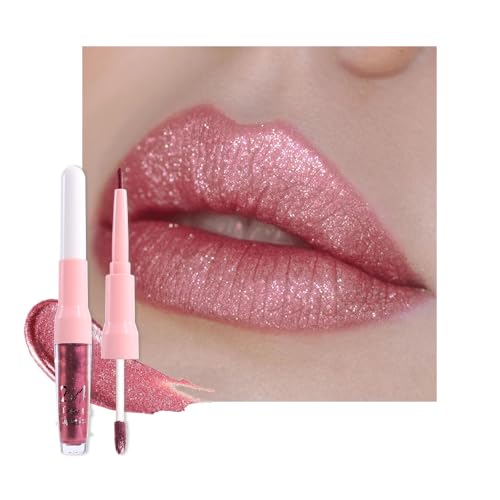 Image of evpct Light Plum Red Metallic Glitter Lip Liner and Lipstick Combo Lip Gloss Stain Set Makeup for Women Long Lasting Waterproof 24, Non Stick Cup Metal Shine Shiny Shimmer Iridescent Liquid Lipstick