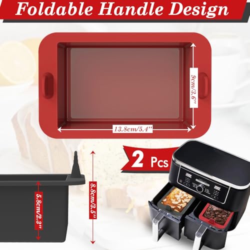 webake Kleine siliconen broodbakvorm voor heteluchtfriteuse, 2 stuks, siliconen vorm, doosvorm, 500 g, airfryer, bakvorm, taartvorm, rechthoekig, voor brood, dozen, cake, 14 x 9 x 6 cm - Afbeelding 2