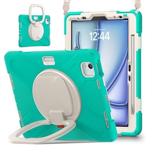 Coque iPad Air 11 M3 M2 antichoc enfant vert menthe avec poignée rotative