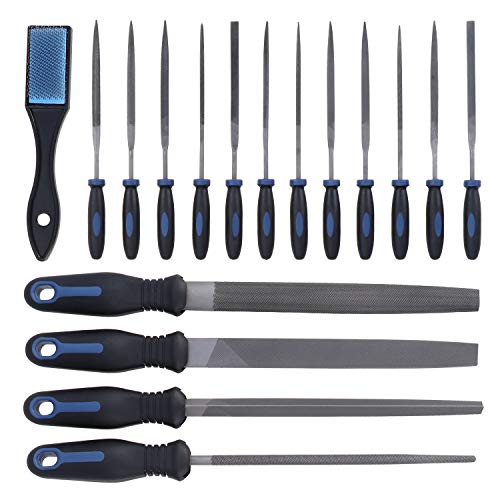 OCR 17Pcs Metal File Set for Metal Working, Steel File Set Includes Flat/Half-Round/Round/Triangle Files & 12PCS Needle Files, Brush, Portable Bag, Perfect Shaping Tool for Metal Woodworking