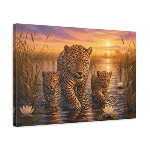 Impression sur toile léopard de luxe cadre épais 3 cm orange