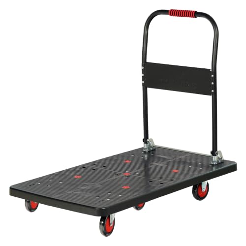 Image of CORVIDS 600 KG Heavy Duty Foldable Hand Platform Trolley| 2 Year Warranty | Industrial Push Cart for Warehouse, Factory & Shop | Anti-Skid Material Handling Truck, Honeycomb Base, 5 Heavy Duty Wheels