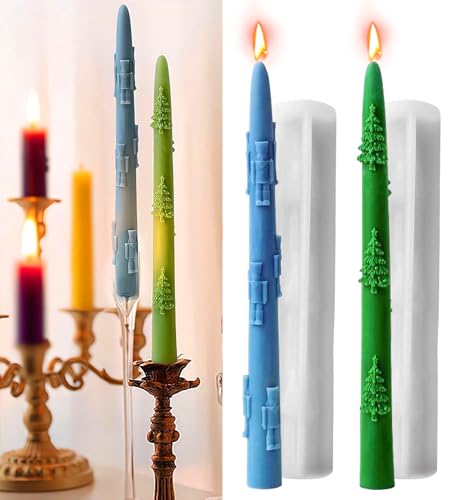 2 PCS Christmas Long Candle Silicone Mold,Pillar Candlestick Candle Mold Christmas Tree and Walnut Soldiers Candle Mold for DIY Handcraft,Gift Wedding Party Home Dinner Festive Days