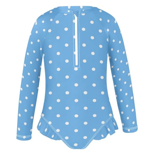 CHIFIGNO One Piece Swimsuits for Girls Quick Dry Rash Guard Hawaii Swimwear, Blue Polka Dots 3T2