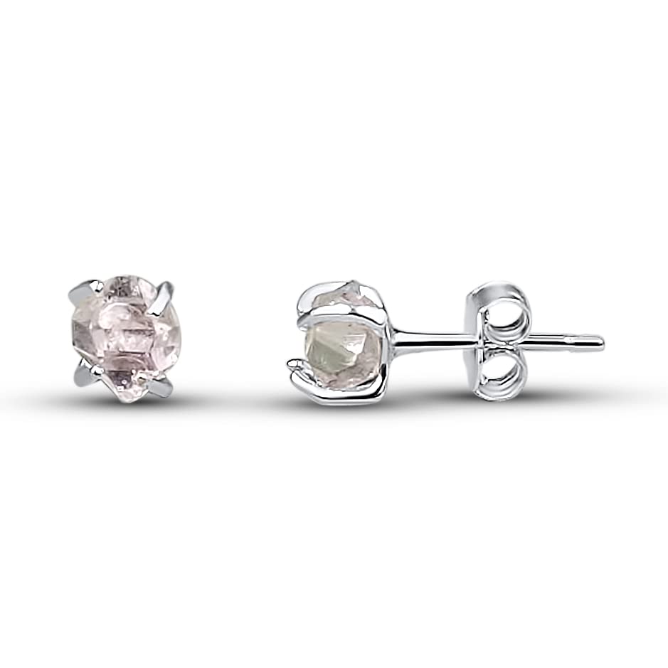 real raw herkimer diamond stone tiny 4 to 6mm stud earrings with solid 925 sterling silver april birthstone gift for her niece daughter mom Uniquelan Jewelry (herkimer-diamond)