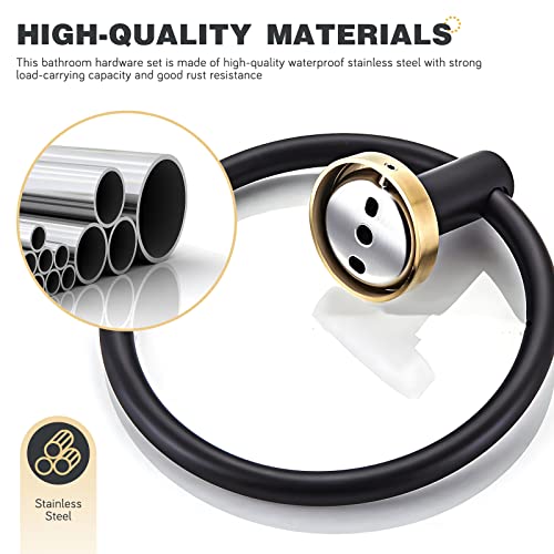 Bathroom Hardware Set 3 Piece Black&Gold Wall Mounted Stainless Steel Hardware Towel Bar Set Gold Bathroom Accessories Towel Rack Set Kit Includes Hand Towel Ring, Toilet Paper Holder, Robe Hook by AIGOTSUKI - Image 4