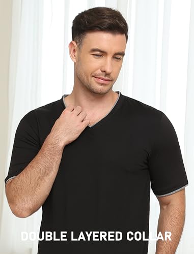Image of MoFiz Mens Pajamas Set Short Sleeve PJ's Sleep Lounge Sleepwear Cool Pyjama Summer Sets Comfortable Lightweight