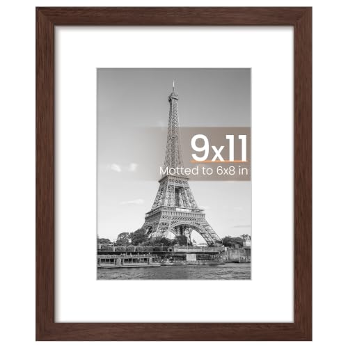 Image of upsimples 9x11 Picture Frame, Display Pictures 6x8 with Mat or 9x11 Without, Wall Hanging Photo Frame, Brown, 1 Pack