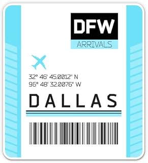 Squiddy Dallas Fort Worth Texas Airport Code DFW Luggage Tag Style - Vinyl Sticker Decal for Phone, Laptop, Water Bottle (3" high)