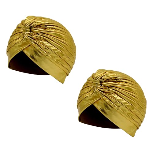 Wildarms Turbantes plissados unissexo, conjunto de 2, gorro árabe/indiano para carnaval, festa, disfarces e festivais (dourado)