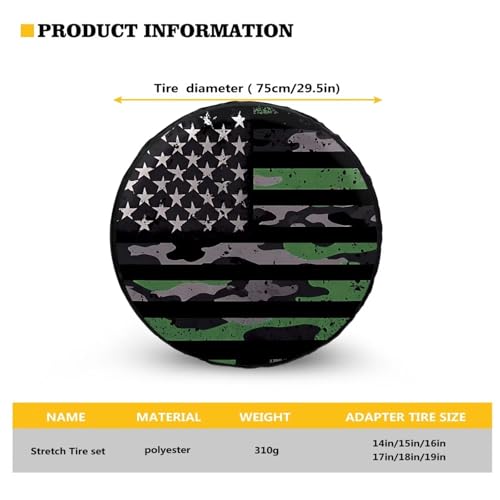 Image of Pensura Spare Tire Cover, Camo American Flag Print Camper Spare Tire Cover, 14-19 inch Camper Wheel Protectors Weatherproof Universal for Trailer SUV Truck Travel Trailers