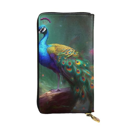 Colorful Peacock Printed Long Wallet for Women Men Cute PU Leather Wallet with Coin Purse and Credit Card Holder