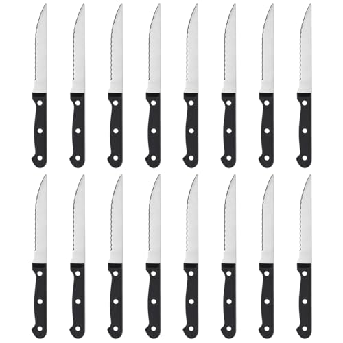 BEWOS Steak Knives Set of 16, Triple Rivet Steak Knives, Serrated Steak Knives, Stainless Steel Serrated Blades (4.5”), Sharp Knifes, Dinner Knives, Dishwasher Safe, Knives Set for Home, Restaurant