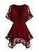 ROSE GAL Women's Plus Size Flower Lace T-Shirt Curve Flower Lace Insert Criss Cross Batwing Sleeve Handkerchief Top(Red/2X)