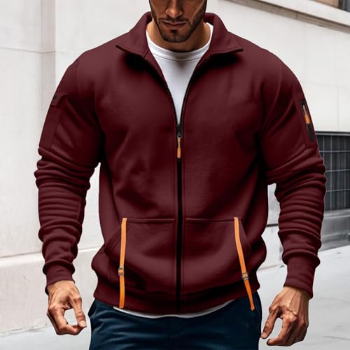 Men's Full Zip Sweatshirts Outdoor Gym Sports Tactical Jackets Long Sleeve Stand Collar Athletic Sweatshirt with Pockets2