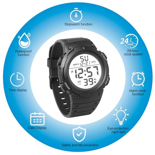 Waterproof Referee Watch Football with Wrist Timer, Black LED Digital Wrist Stopwatch Big Face Military Referee Stopwatch Sports Watch for Coaches Running Training - Image 5