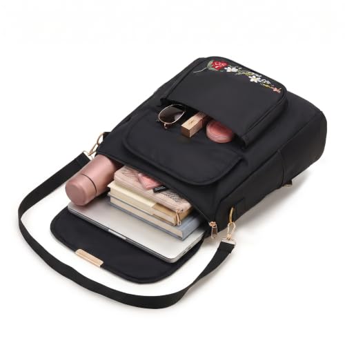 Image of IRMAO Women's Embroidered PU Leather Backpack | Stylish College Bag for Women & Girls | Multi-Purpose Office, Travel & Casual Backpack with Shoulder Straps (Strawberry)