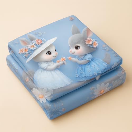 Image of King Size 7D Digital Print Bedsheet - 350 TC Cotton, Kids Friendly Design, Soft & Breathable 180 GSM Fabric, Machine Washable, Gift-Ready Packaging. (108x108 Inches). (Bunny)