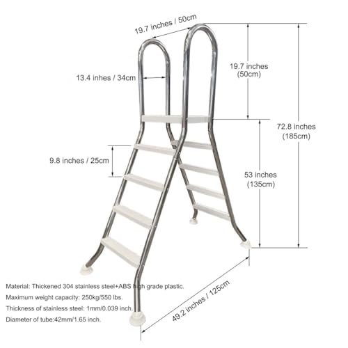 Escalera para piscina elevada doble cara 4 pasos acero inoxidable miniatura 6