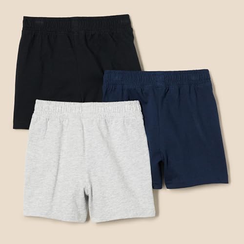 Amazon Essentials Jungen Shorts aus Baumwolljersey, 3er-Pack, Hellgrau Meliert/Marineblau/Schwarz, 6-7 Jahre
