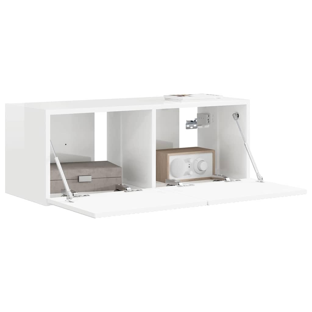 vidaXL Meuble TV Mural Blanc Brillant 78,5 x 31 x 29,5 cm, Salon, Meuble TV Moderne, Solution de Rangement Fonctionnelle, étagère Murale, Design Chic