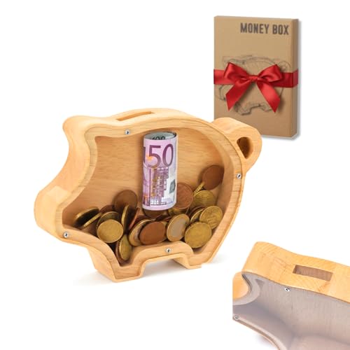 Huchas Originales para Adultos | Hucha Infantil de Madera | Hucha Cerdito Transparente | Regalo Amigo Invisible | Regalo Divertido para Ahorro