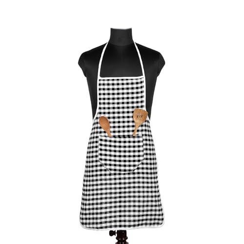 Image of Space Fly Cotton Kitchen Apron for Cooking with Large Pocket | 57x78 cm Checkered Design | Adjustable & Washable Chef Apron for Men & Women | Ideal for Home, Baking, BBQ & Kitchen Use | Set of 1