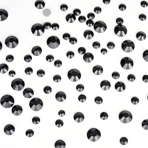 Image of Jet Black Flatback Rhinestones for Bedazzling Round Glass Gems for Nails Art and Crafts 2880pieces Mixed SS6-20,0.07-0.18inches