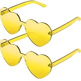 2 Pieces Heart Shape Rimless Sunglasses Transparent Candy Color Frameless Glasses Love Eyewear...