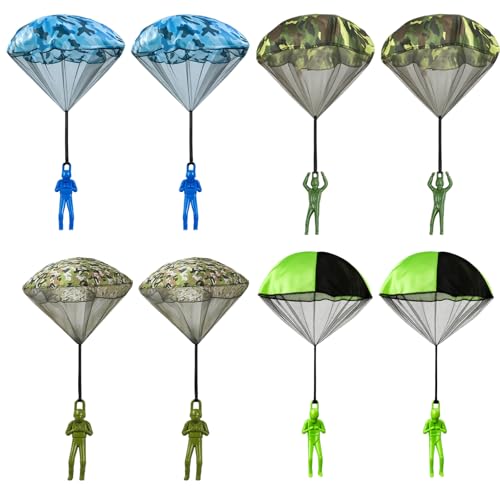 Parachute Toys for Kids, 8 PCS Army Parachute Figures with Toy Soldiers, Outdoor Flying Games for Boys and Girls, Creative Birthday Gifts for 3+ Years Old