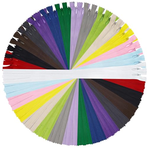 DOITEM 24 Inch Nylon Zippers 60cm Invisible Multicolor Nylon Coil Zipper Zips Zip for Sewing Crafts | Assorted 15 Colors | 30 Zippers/Pack (Multicolored, 60cm)