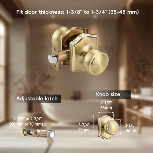 NCSEN 6 Pack Gold Door Knobs with Camelot Trim,Interior Door Knob with Lock,Coastal Door knob for Hall & Closet, Satin Brass by NCSEN - Image 4