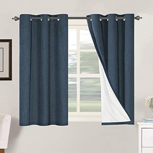Image of H.VERSAILTEX Primitive Linen Curtains 100% Blackout Curtain Drapes Burlap Fabric Curtains with White Thermal Insulated Liner, Grommet Top Drapes Living Room /Bedroom (2 Panels, 42 x 45 Inch, Navy)