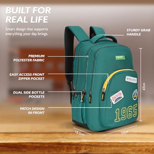 Image of United Colors of Benetton Unisex High-School Backpack LEGEND | 3-Compartment | Large Capacity Bag with Airmesh Padding | Backpack for School Girls and Boys | 28L Capacity