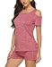 Aottori Damen Zweiteiler Sport Shorts und Top Set Schnell Trocken T-Shirts Sportshirt Sportanzug Trainingsanzug Jogging Sportkleidung Sommer Casual Sportswear Pyjamas Rotwein L