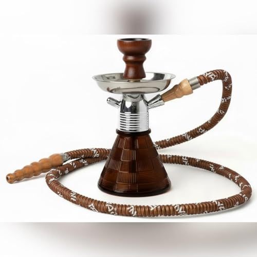 Image of AL-Sheesh Petite Glass Hookah | Designer Alumunium 9 inch Inch Glass, Iron Hookah Set For Heavy Smoke | Perfect for Party (Brown)