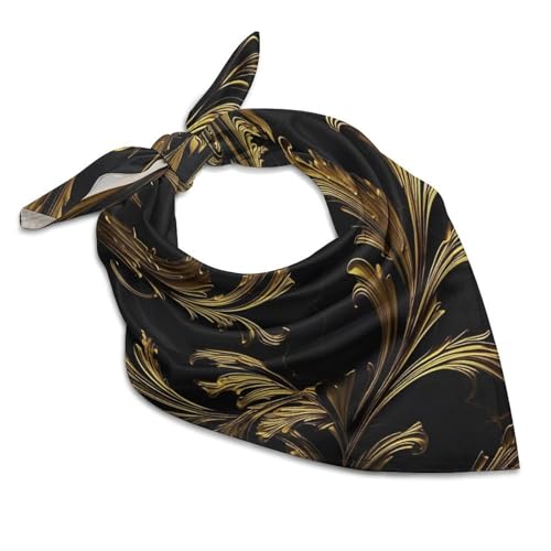 Black And Gold Head Scarf Like Silk Scarf Lightweight Fashion Satin Hair Bandanas for Women Boho Headscarf Hair Wrap Bandana Headband Handkerchief Silk Scarves for Bag Purse Neck 18 Inch3