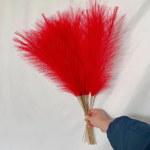 Set de 5 Flores Artificiales de Pasto Pampas Boho Rojo miniatura 1