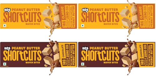 Image of BRB Shortcuts - Protein Wafer Bites | Classic & Chocolate Flavour | 16g Protein | Filled With Natural Peanut Butter | Zero Refined Sugar, No Palm Oil, Healthy Snack | 2 x 100g Combo Box (Pack of 2)