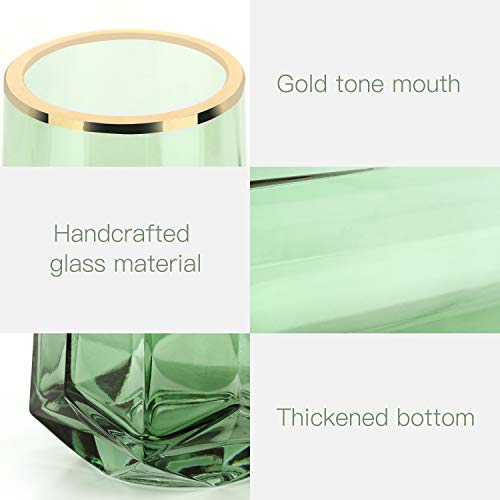 Luxspire Glass Vase, Ins Style Gold Tone Mouth Crystal Clear Floral Flower Plant Decorative Container Vase for Home Office Desk Decoration, Ideal Gifts for Birthday Wedding Housewarming - Green - Afbeelding 5