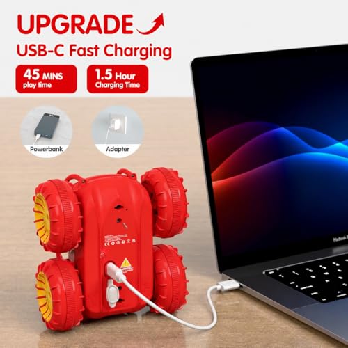 Image of Remote Control Car, Fast Direct Charging RC Cars Amphibious 360 Rotating LED Rechargeable Stunt Car 2.4Ghz 4WD All Terrain RC Race Cars Toy Christmas Birthday Gift for Kids Boys Girls Aged 3-12 years