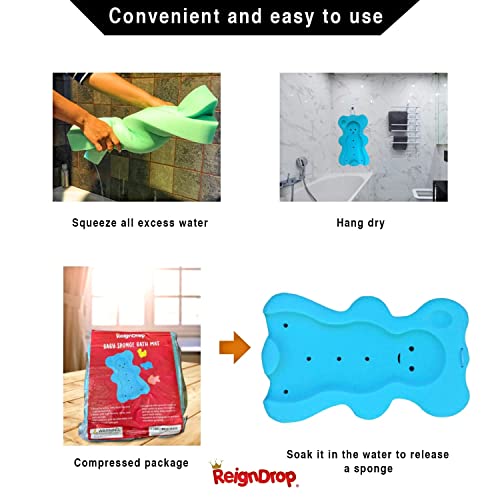 ReignDrop Baby Bath Sponge Mat for Tub – Safe Fun Sponge Bath Mat, Toys for Newborns – Toddler Bathing Cushion Insert with Inbuilt Drying Hanger – Bath Time Rest and Support for Sink (Large Frog) - Thumbnail 5