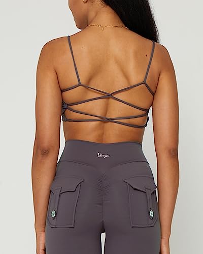Image of Danysu Backless Sports Bra Soft Workout Tops with Removable Padded Yoga Training Bras Strappy Going Out Top