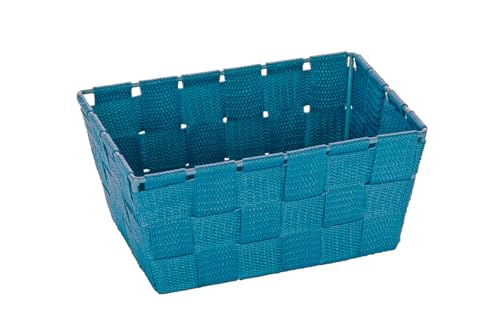 WENKO Aufbewahrungskorb Adria Mini Petrol - Badkorb, rechteckig, Kunststoff-Geflecht, Polypropylen, 19 x 9 x 14 cm, Petrol Mini Long