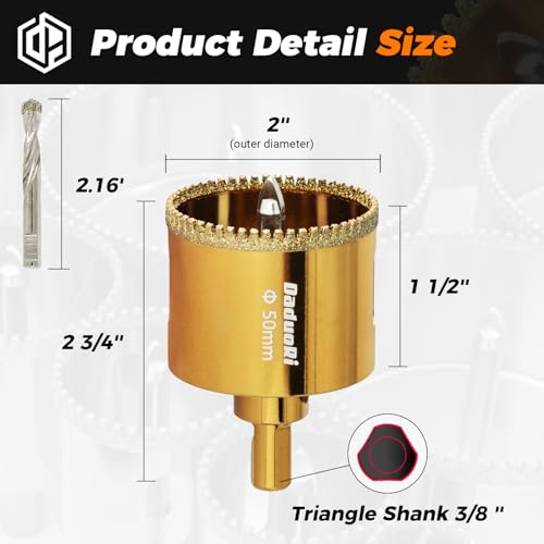 Image of 2 inch (50mm) Serrated Diamond Hole Saw with 2Pcs Removable Pilot Bits, Easy-Align for Precise Drilling in Porcelain, Ceramic Tile, Granite, and Marble