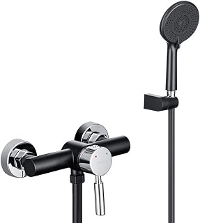 ONECE Grifo Ducha, Mezclador Monomando Ducha, con Ducha de Mano de 3 Modos Φ12 cm, Conjunto de Ducha de Temperatura Ajustable, con Soporte y Manguera de 1,5 m, Negro