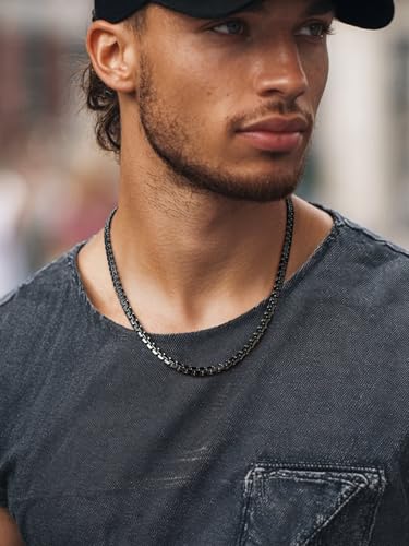 ChainsPro 4/6mm Box Chain Necklace,14/18/22/24/26/28/30inch, 316L Stainless Steel/Gold Plated/Black Link Chains Send Gift Box4