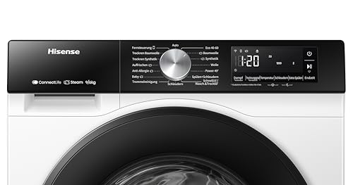 Hisense WD3S9043BW3 Waschtrockner /9 KG /1400 U-Min/ConnectLife /15 Programme/Auto Wash/Pure Steam/Nachladefunktion/Wash&Dry 60’ /Selbstdiagnose/Weiß